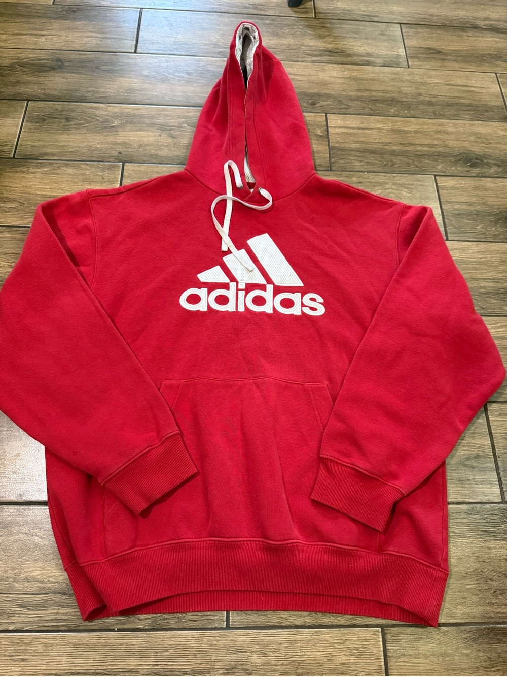 Vintage Y2K Adidas red spell out embroidered stripe logo hoodie size Large